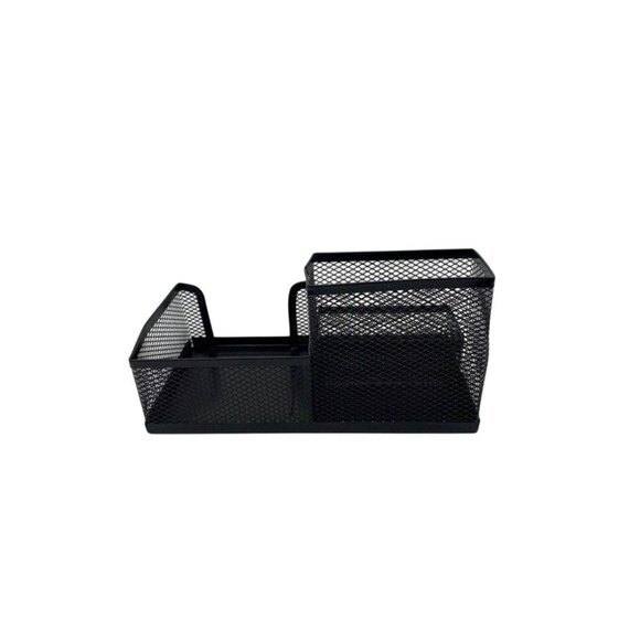 Metallic Mesh Desk Paper Box Organizer Tri-Basket Holder Black - Picture 2 of 9